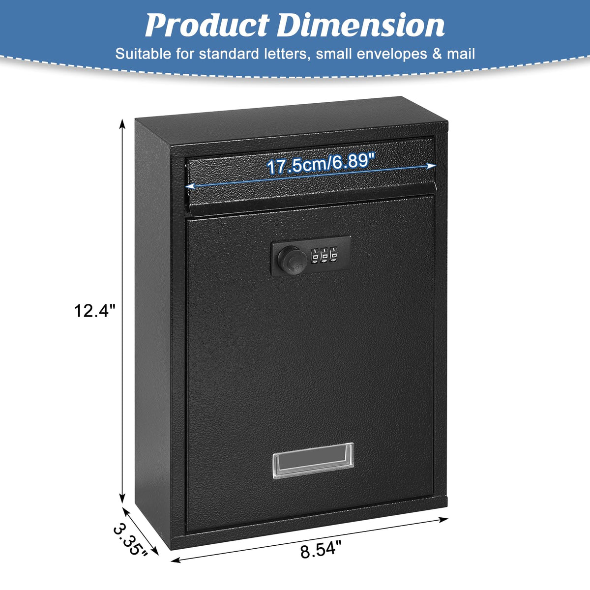 KYODOLED locking wall-mount mailbox side view highlights slim profile that fits exterior walls neatly