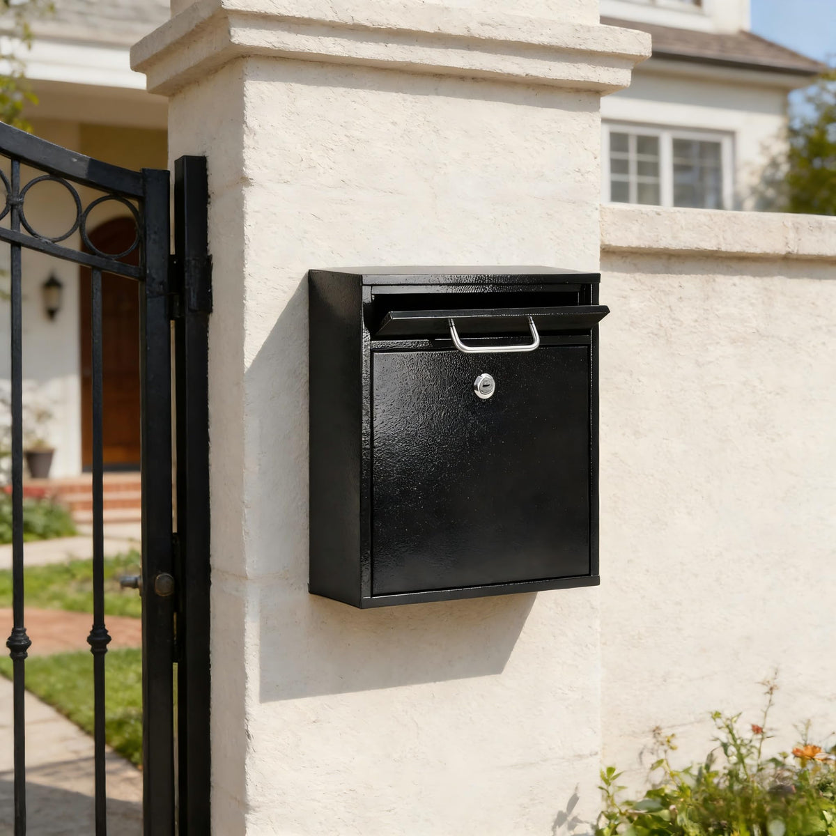 KYODOLED steel mailbox lock closeup shows secure key lock for valuables.