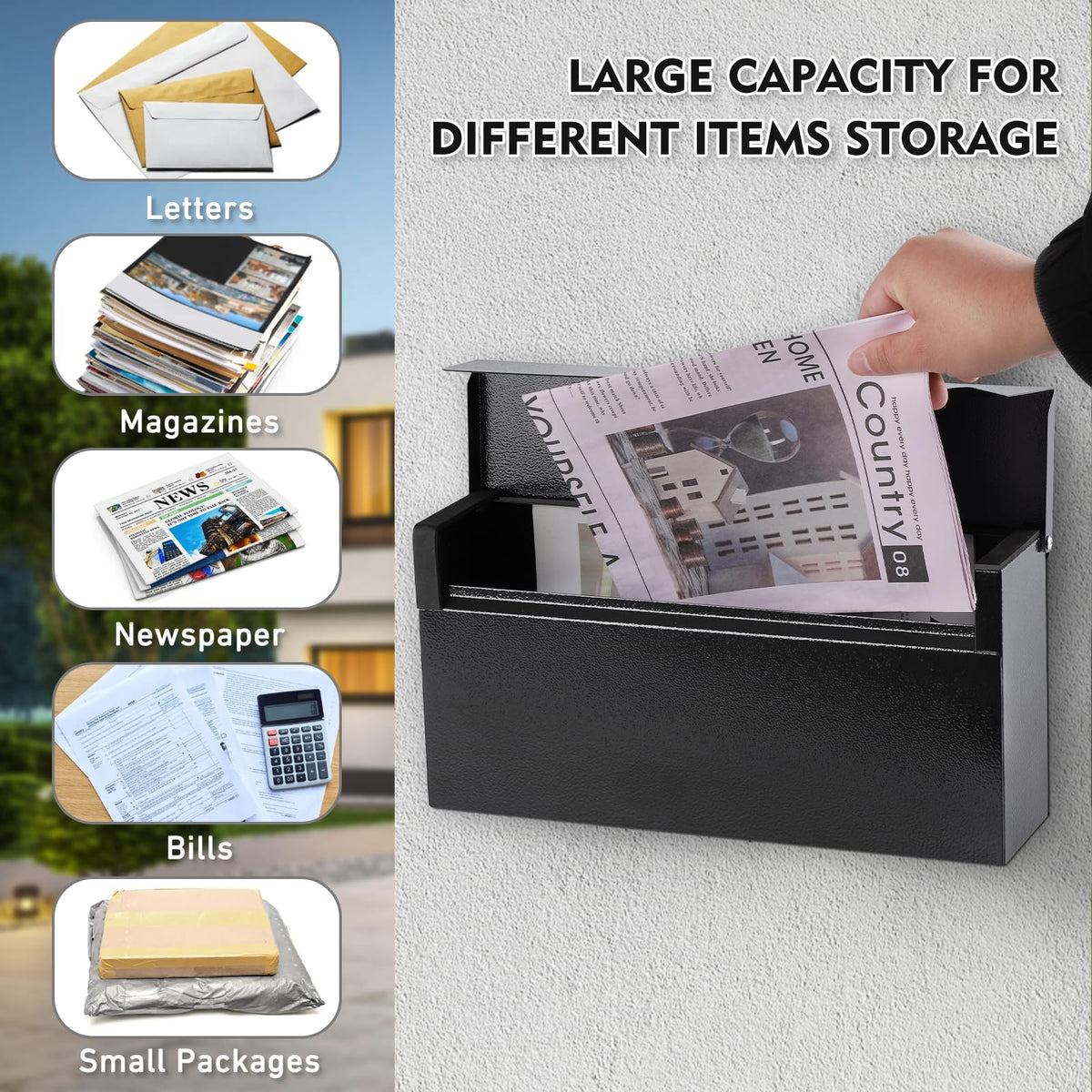 KYODOLED wall-mount mailbox dimensions 14.56 by 4.13 by 7 inches