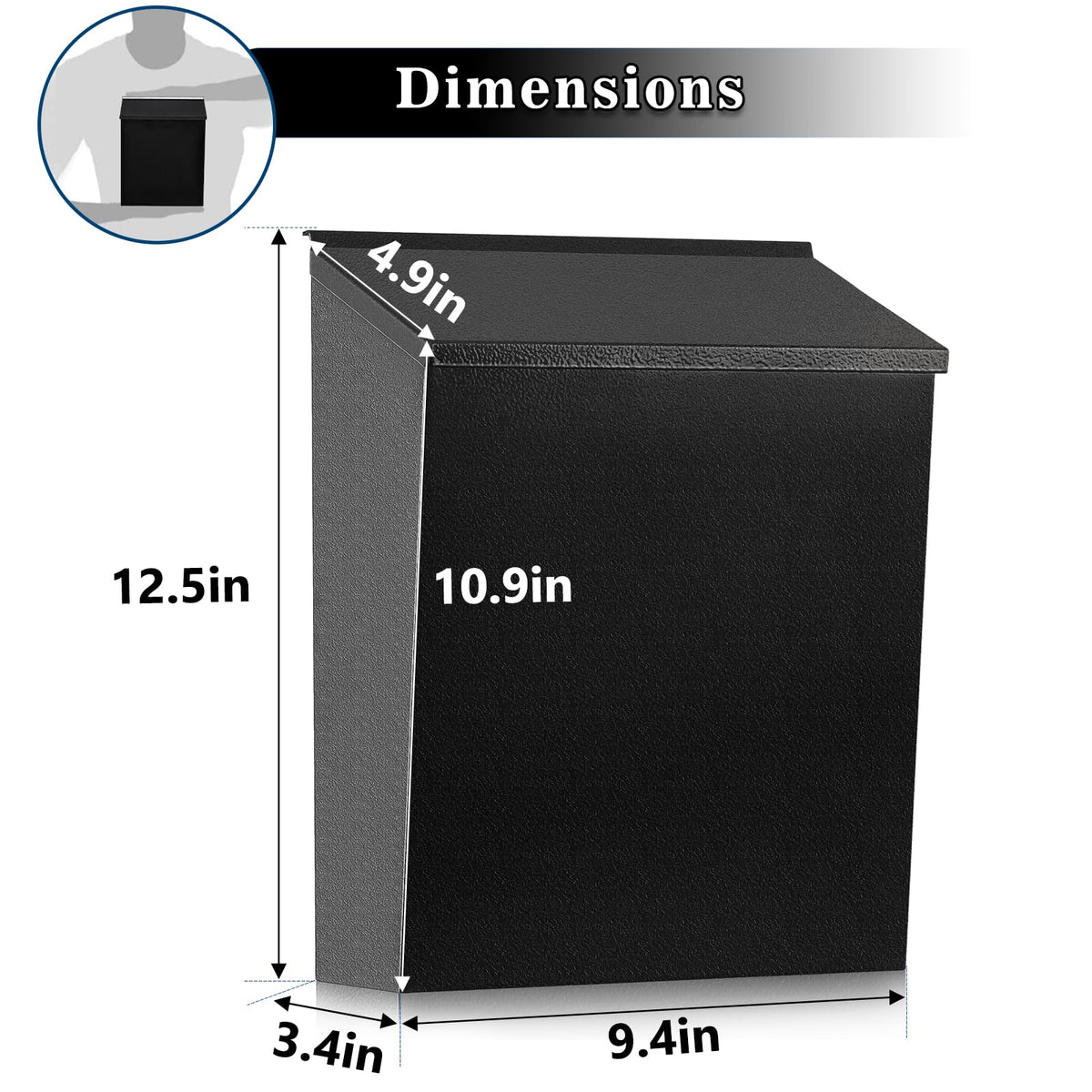 KYODOLED wall-mount mailbox side view, compact outdoor footprint and weather-ready build.