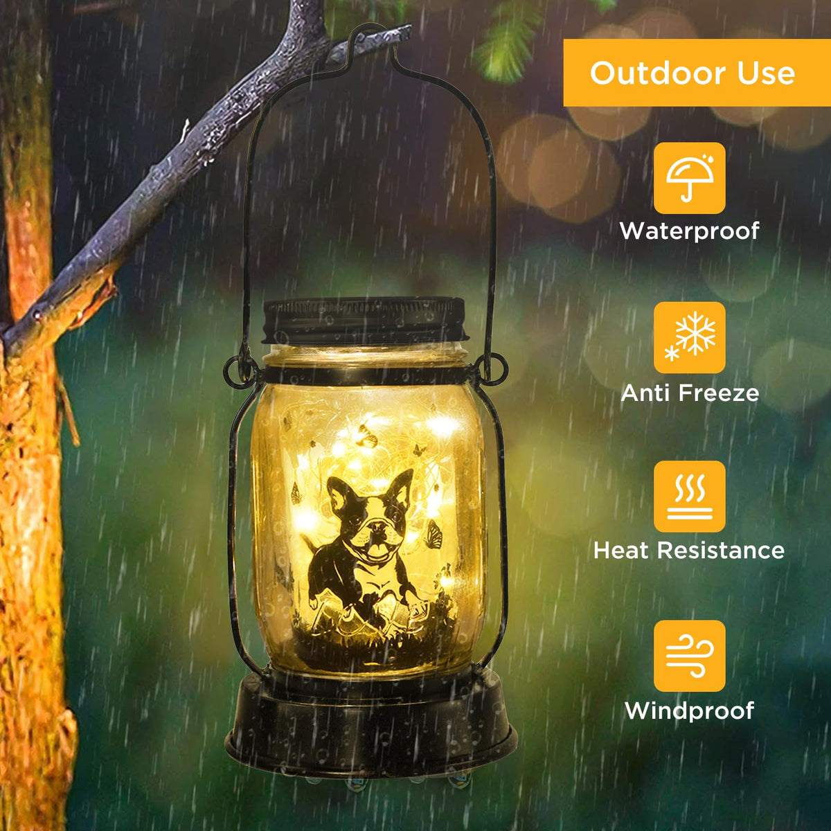 Kyoryuger Boston Terrier patio lantern shines along the porch