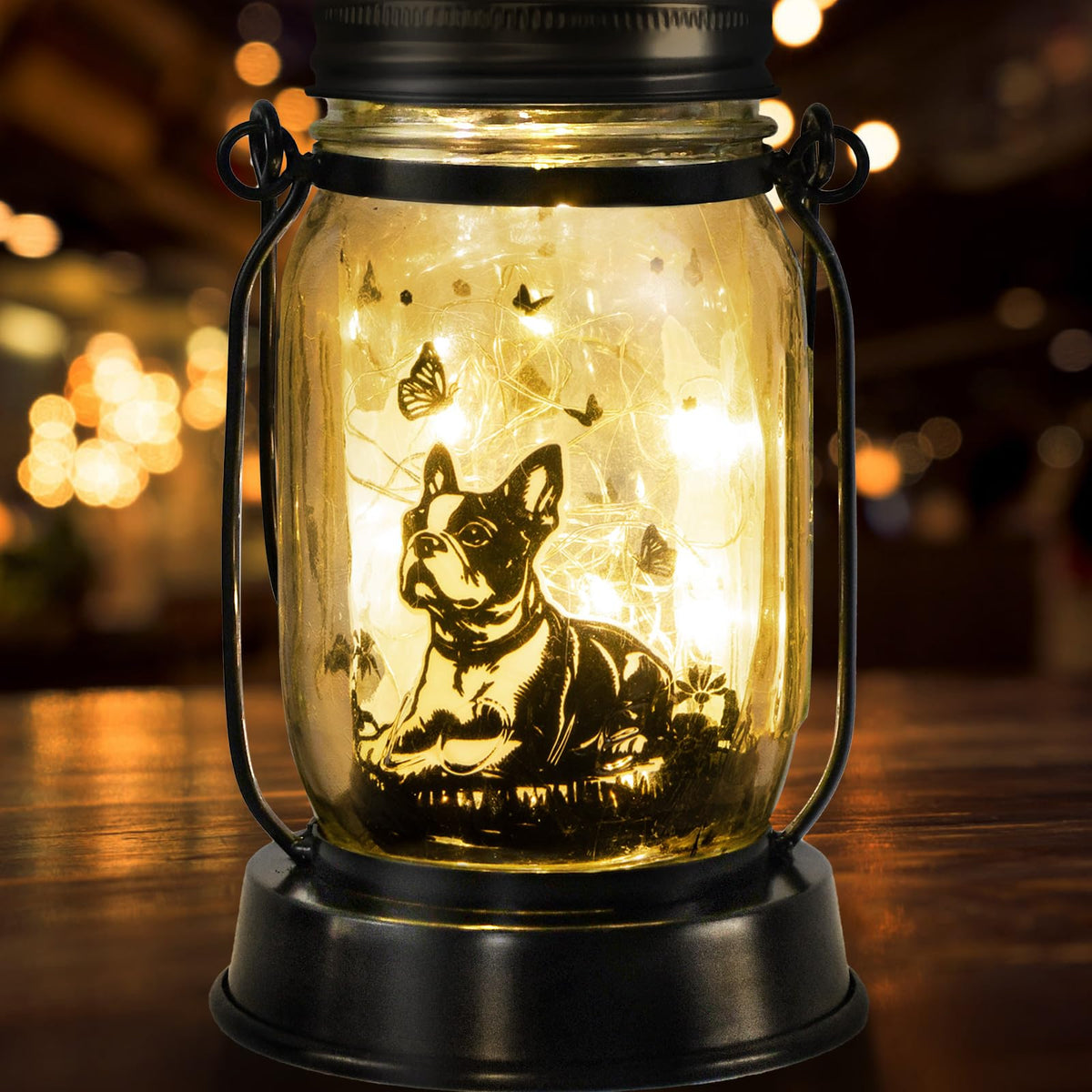 Kyoryuger Boston Terrier tabletop lantern adds cozy ambiance