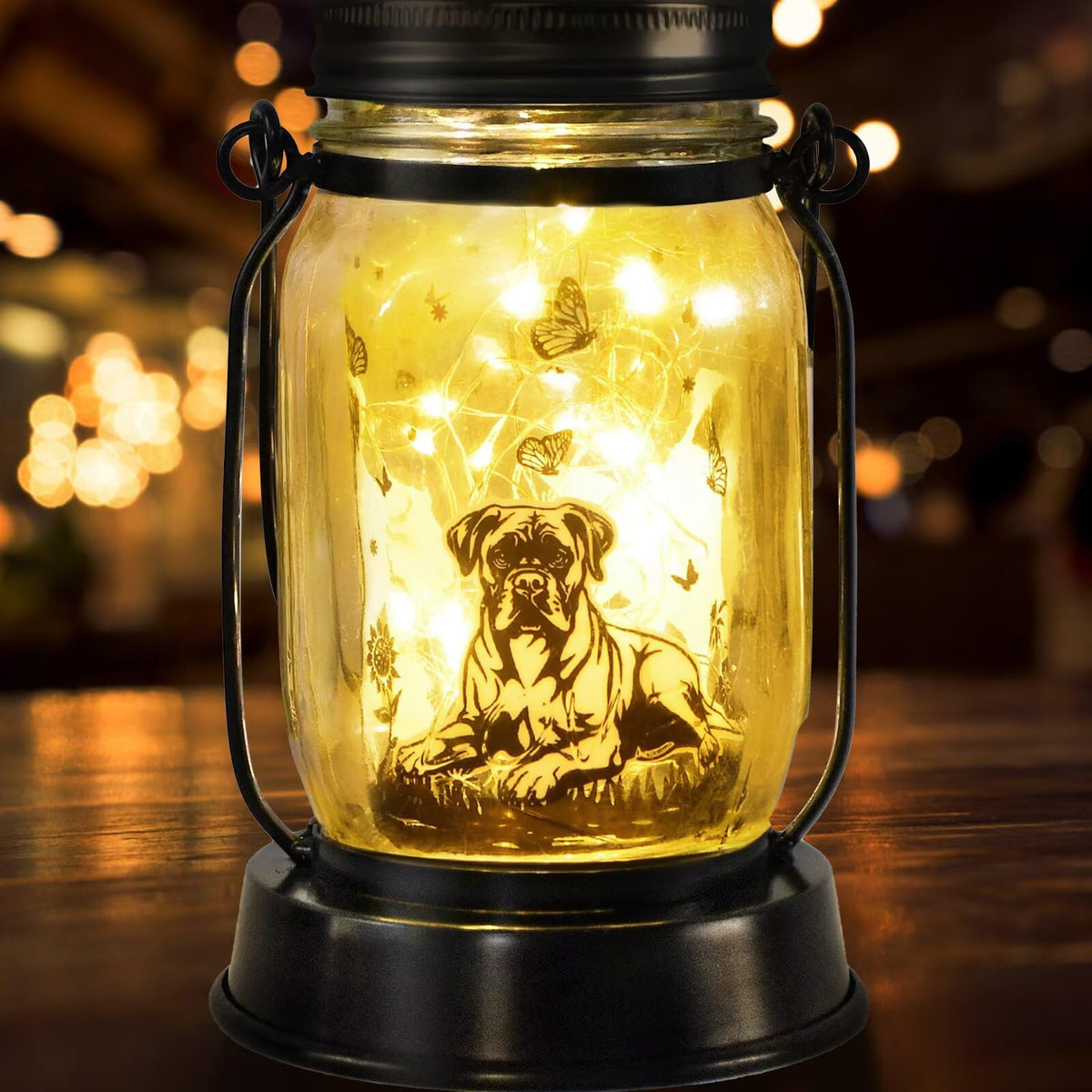 Kyoryuger Boxer solar lantern on table for cozy outdoor decor