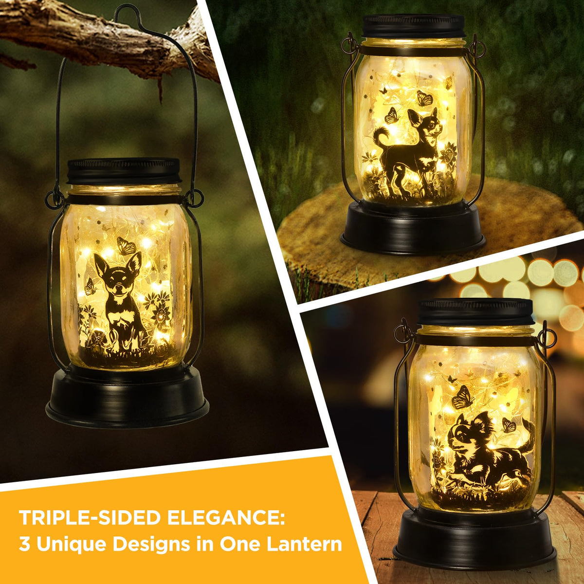 Kyoryuger Chihuahua solar lantern tabletop design adds warm patio ambiance