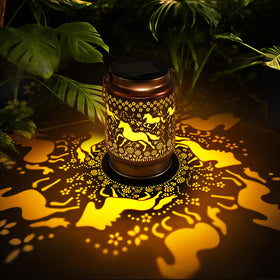 Kyoryuger horse solar lantern in garden casting warm glow for evenings