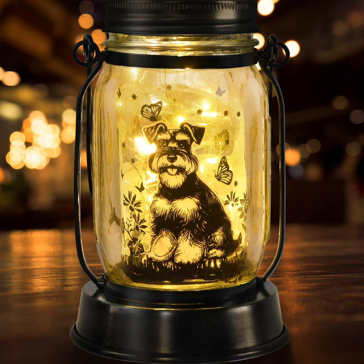 Kyoryuger schnauzer garden lantern adds warm outdoor ambiance with playful design