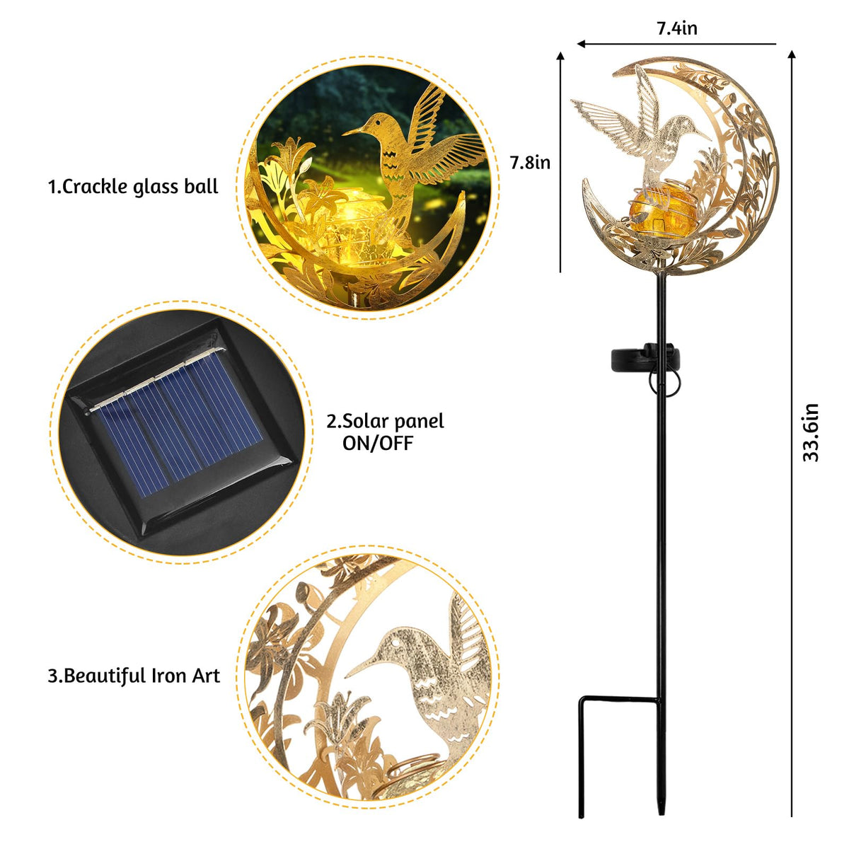 Kyoryuger solar hummingbird stake light brightens patios with soft ambience.