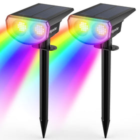 Kyosho solar color spot light in auto multicolor mode lighting up outdoors with a vivid color show.