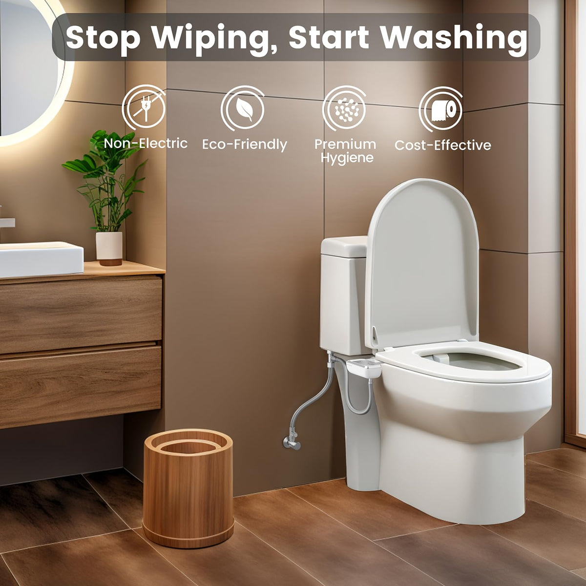 KYUKRI bidet with self-cleaning retractable nozzles for hygienic use.