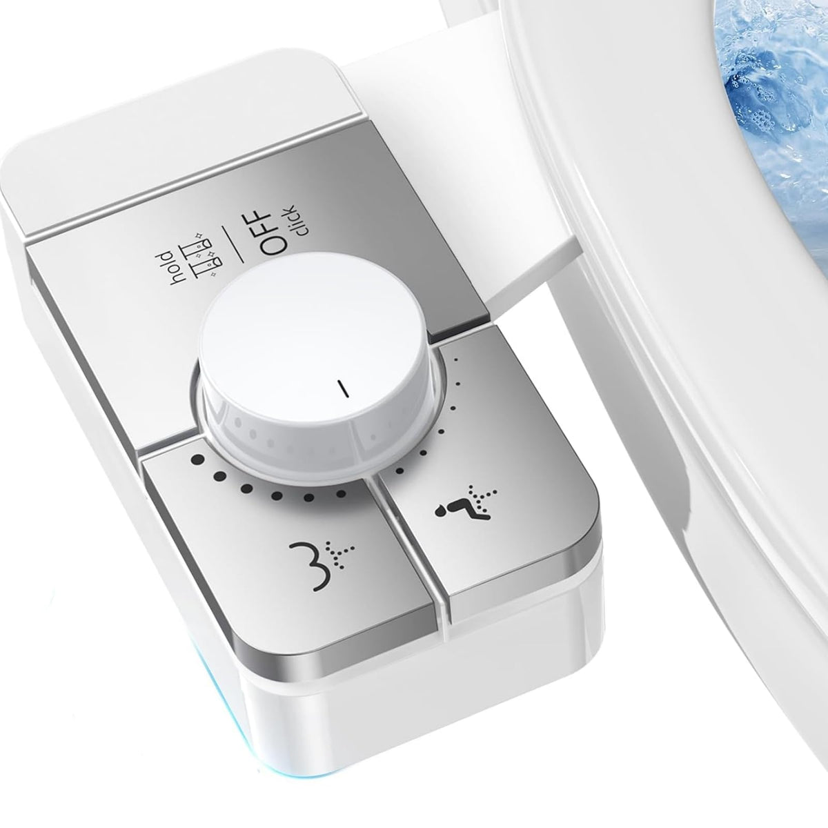 KYUKRI bidet attachment shows ultra-slim design with easy-to-use control knob for personalized hygiene.