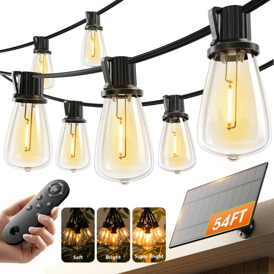 KYY 54ft solar panel with string lights enables easy daytime charging for outdoor use.