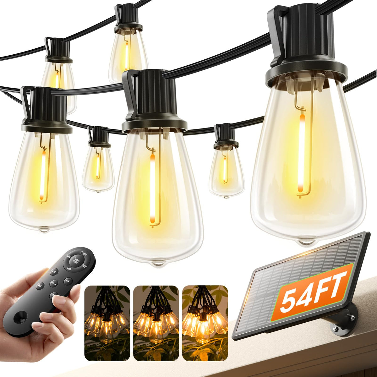 KYY 54FT solar string lights on deck create warm outdoor ambiance.