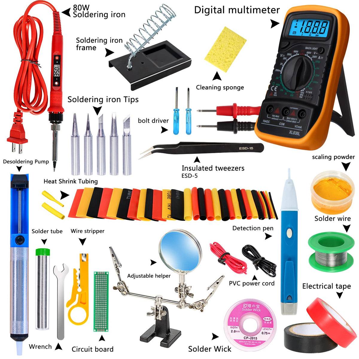 KYZHXVO Soldering Iron Kit 80W with temperature control knob for flexible settings.