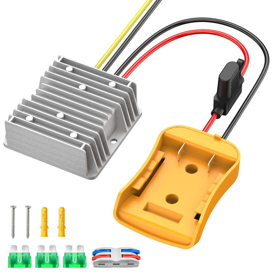 Kzreect 20V-12V converter in compact form powers 12V devices safely.