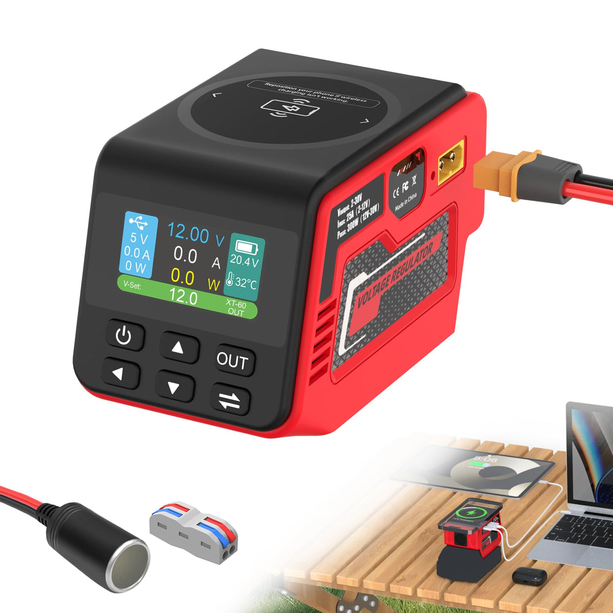 Kzreect 300W regulator with XT60 output enabling versatile DC power for projects.