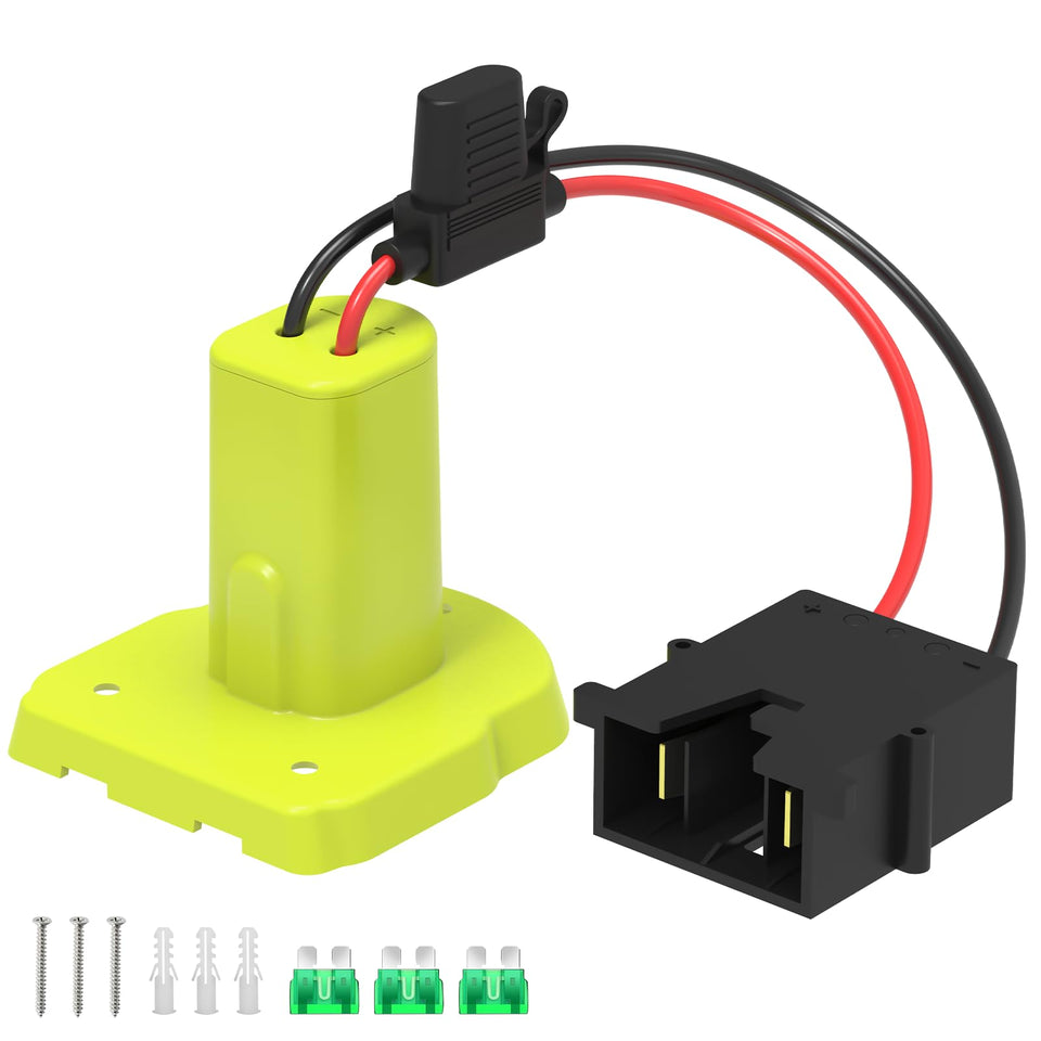 Kzreect power wheel adapter connected to Ryobi 18V battery for ride-on use