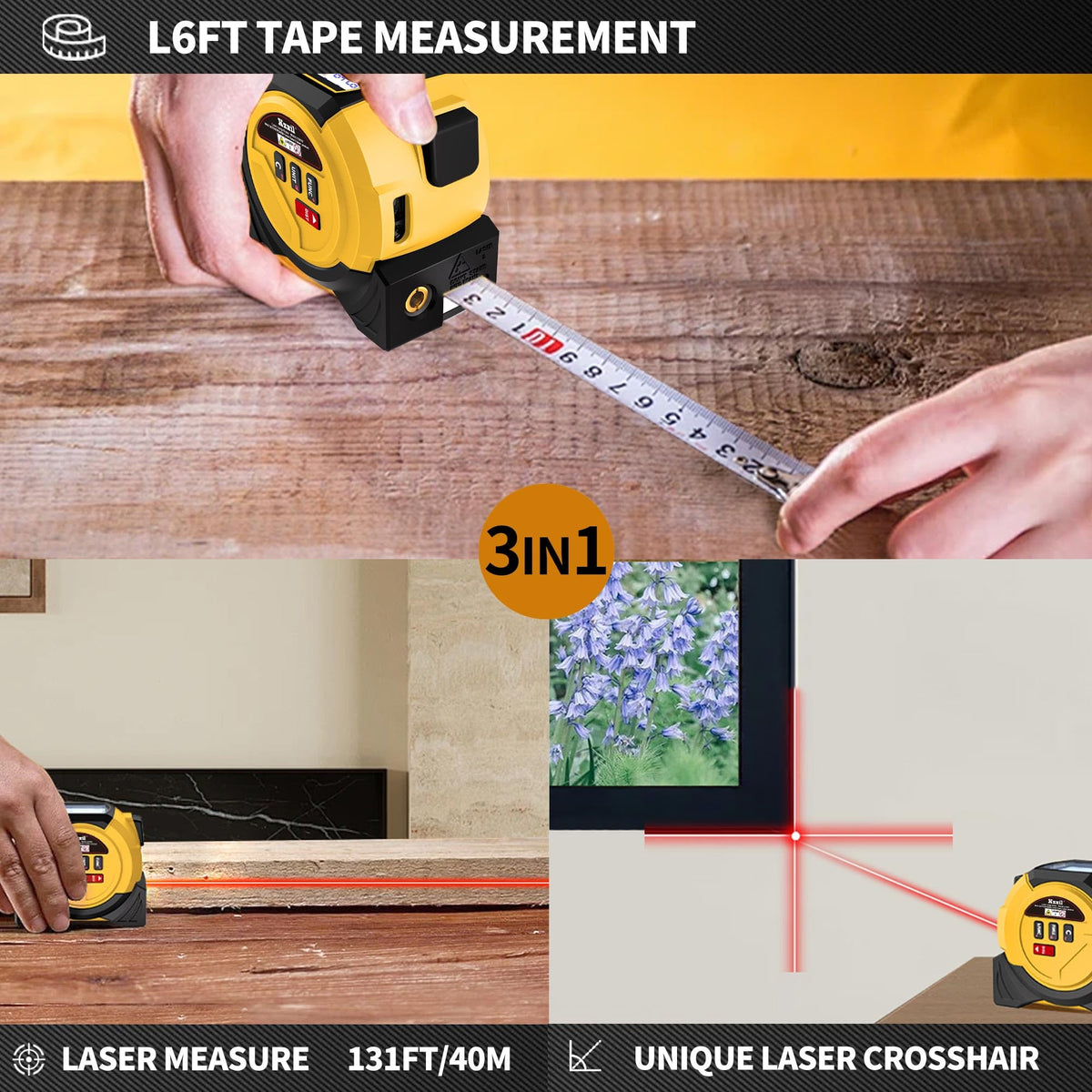 kzxil 3-in-1 measuring tool with cross-line laser for precise layout.