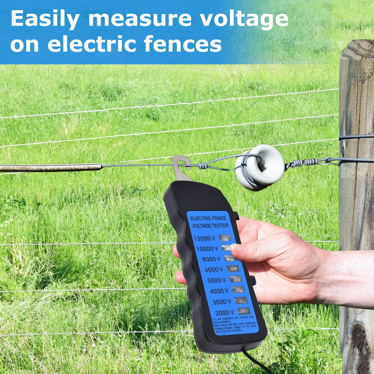 Top-hook contact lets you test fence wires quickly with L-FENCE LYDITE FENCE.