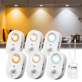 L LOHAS LED six-pack motion sensor puck lights with remote offer hands-free cabinet lighting
