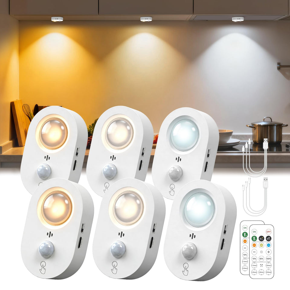 L LOHAS LED six-pack motion sensor puck lights with remote offer hands-free cabinet lighting