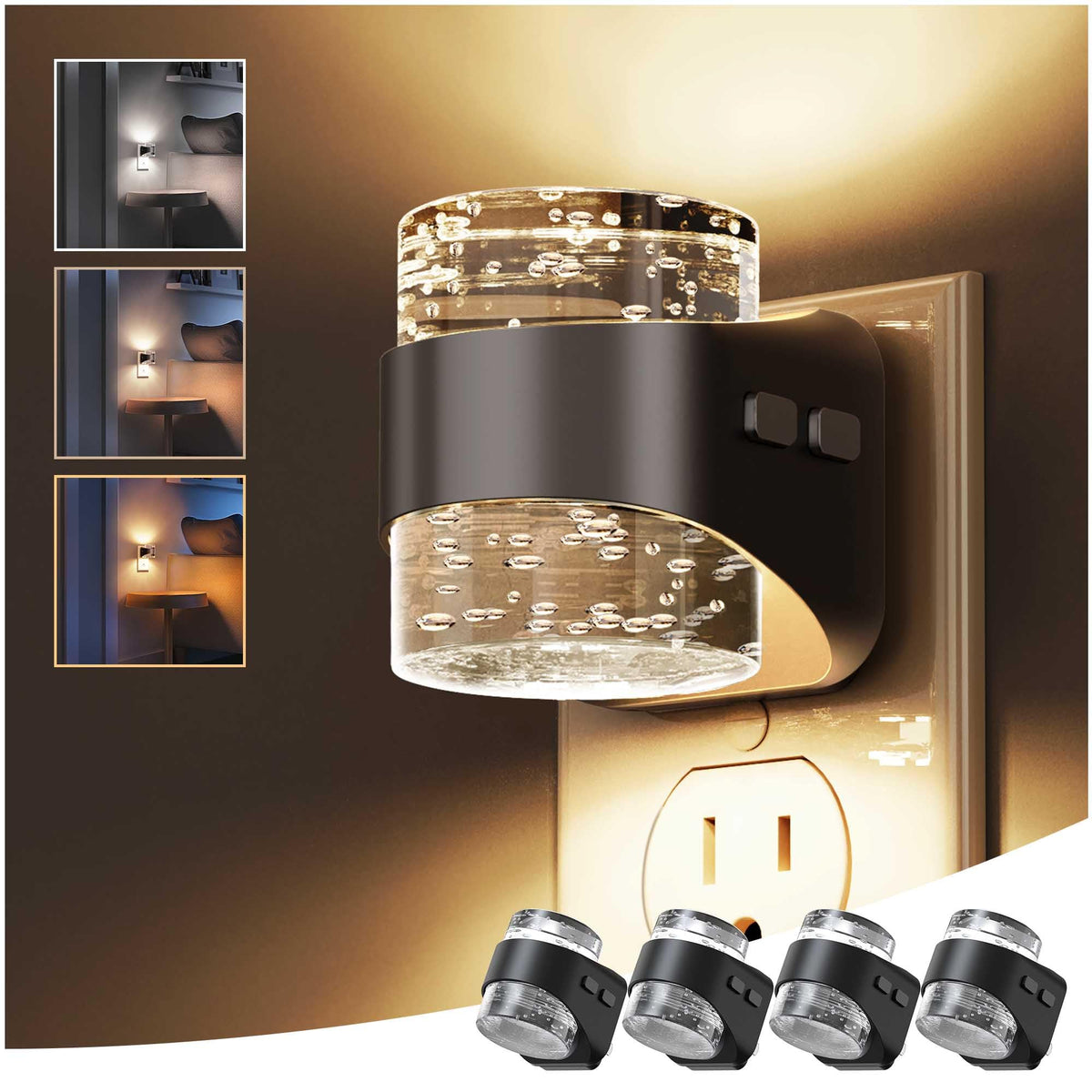 L LOHAS LED Bubble Night Light wall-plug design illuminates a cozy room