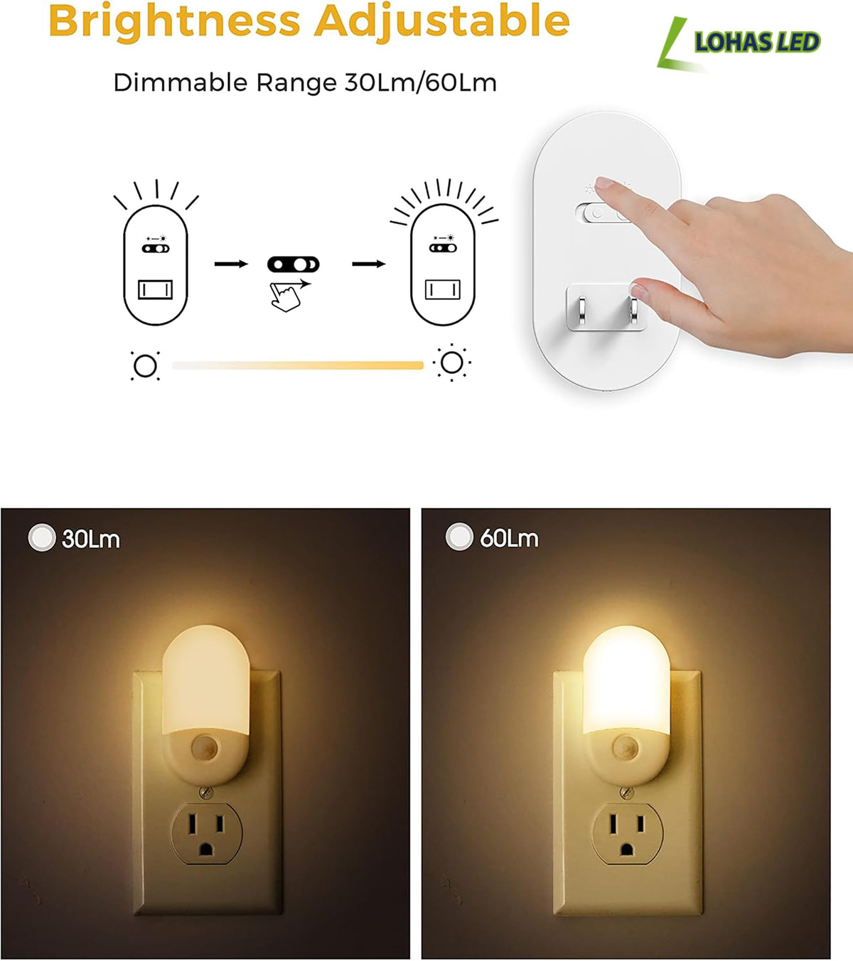 L LOHAS LED night light showing 3 lighting modes for versatile use