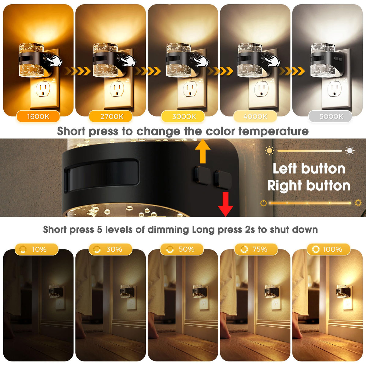 L LOHAS LED bubble night light, wall-plugged, perfect for hallways and bedrooms.