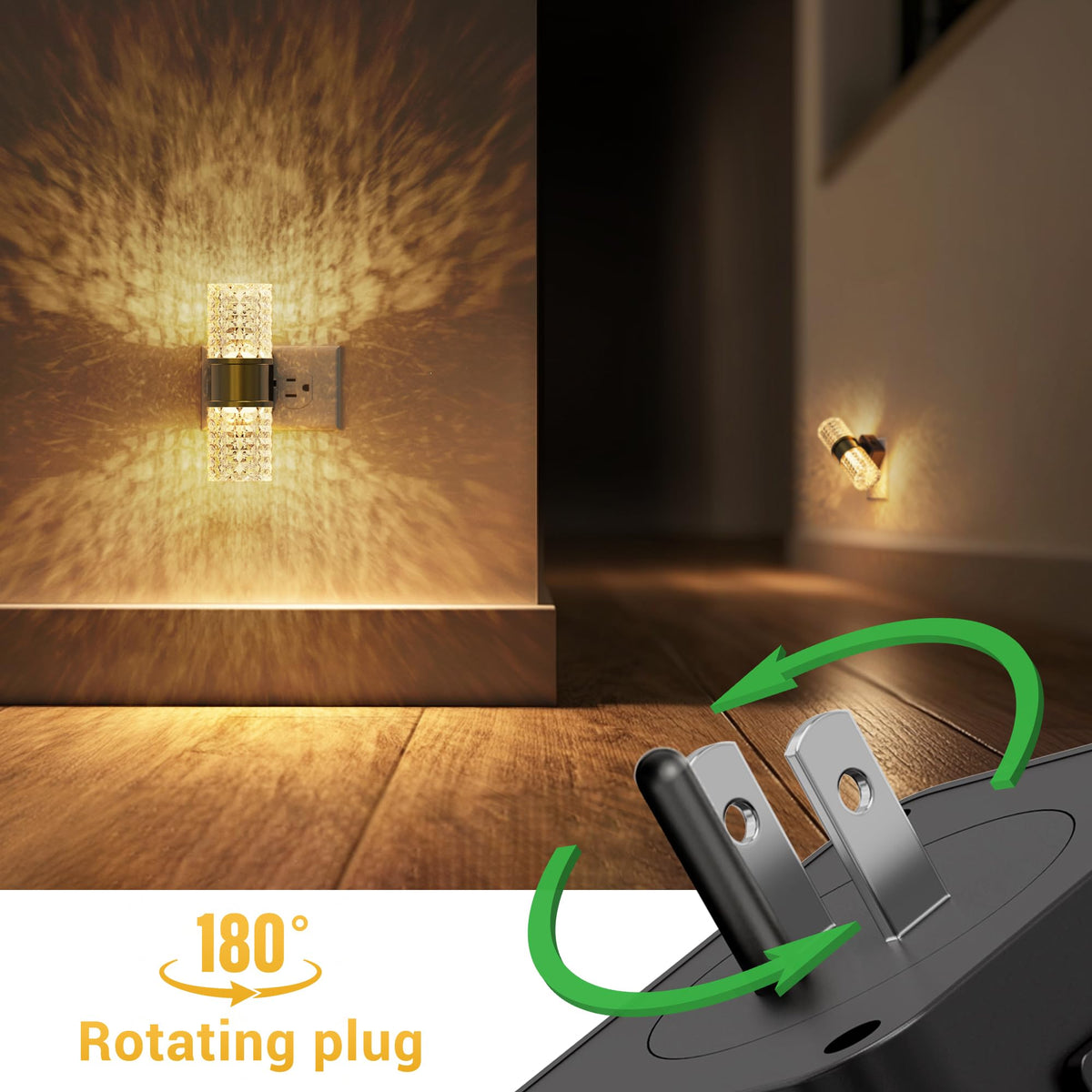 L LOHAS LED night light 180-degree rotatable plug for flexible placement.