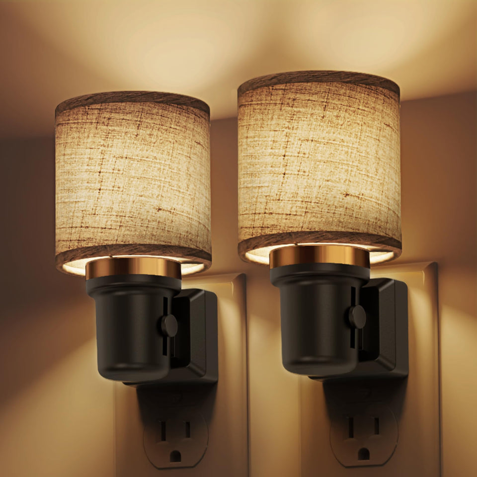 L LOHAS LED 2-pack night lights with linen shade for cozy bedrooms