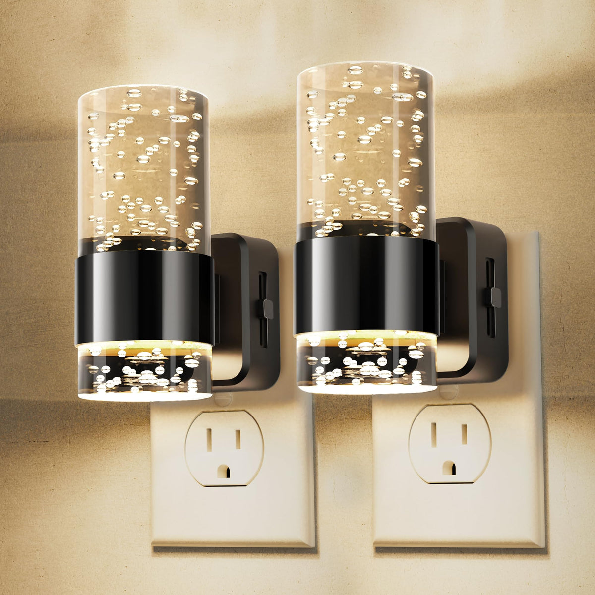 L LOHAS LED two-pack night light plugged into a wall for safe hallway illumination