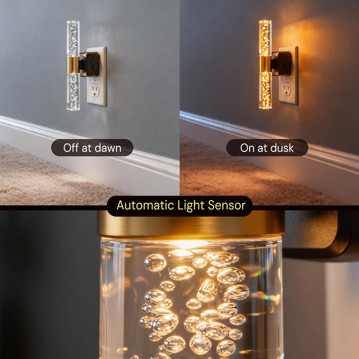 L LOHAS LED auto-sensor night light glows at dusk and turns off in bright conditions.