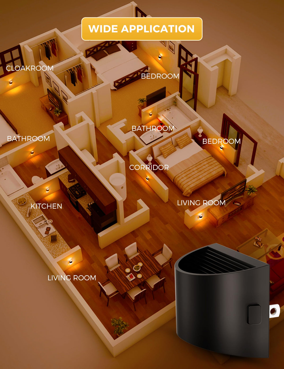 L LOHAS LED ideal for bathrooms, bedrooms, hallways.
