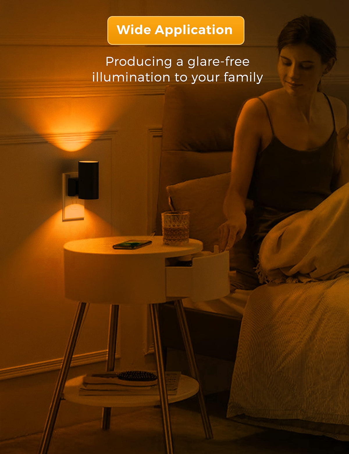 L LOHAS LED amber night light with a minimalist black frame for rustic ambiance.