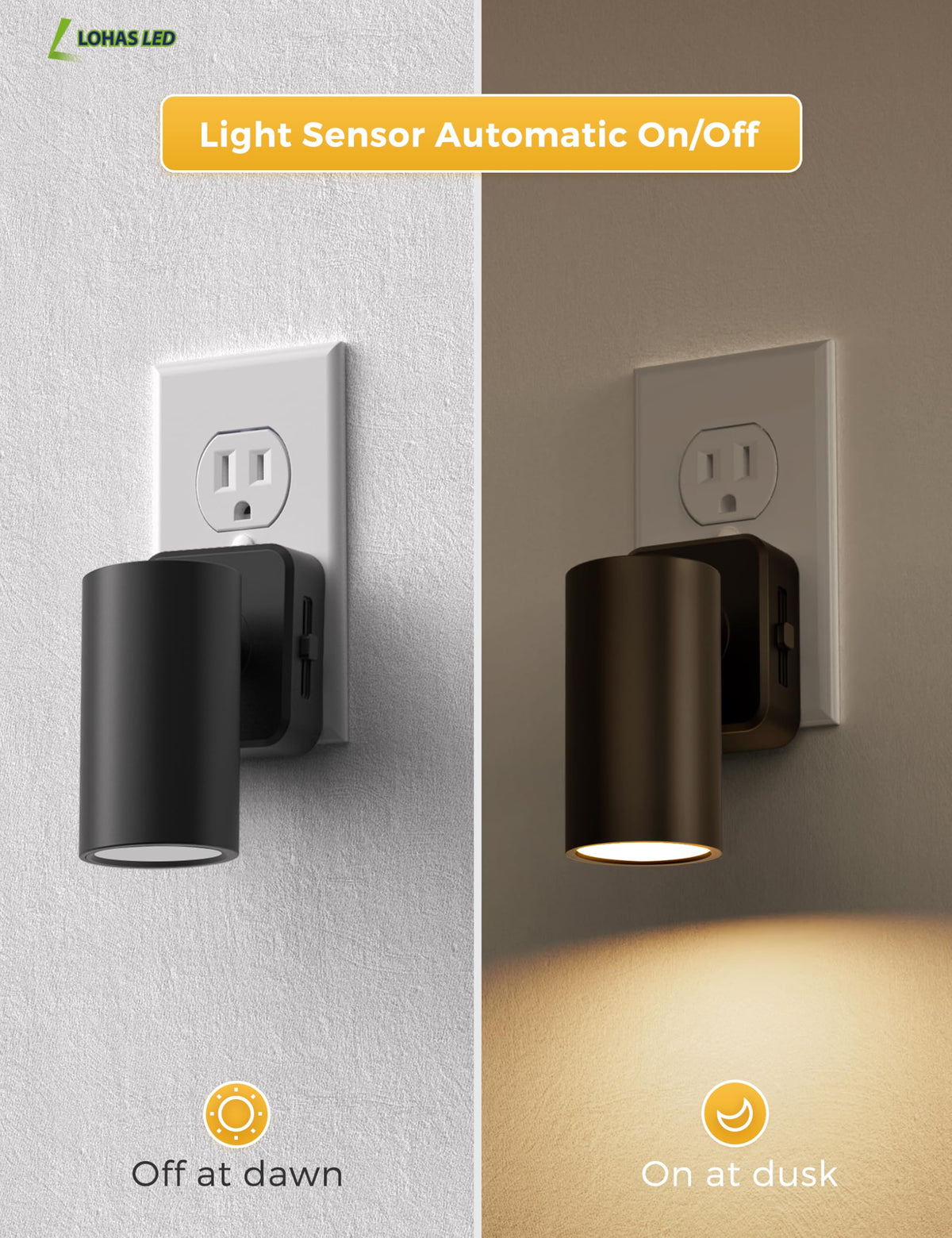 L LOHAS LED night light with brightness control from soft glow to alert light.
