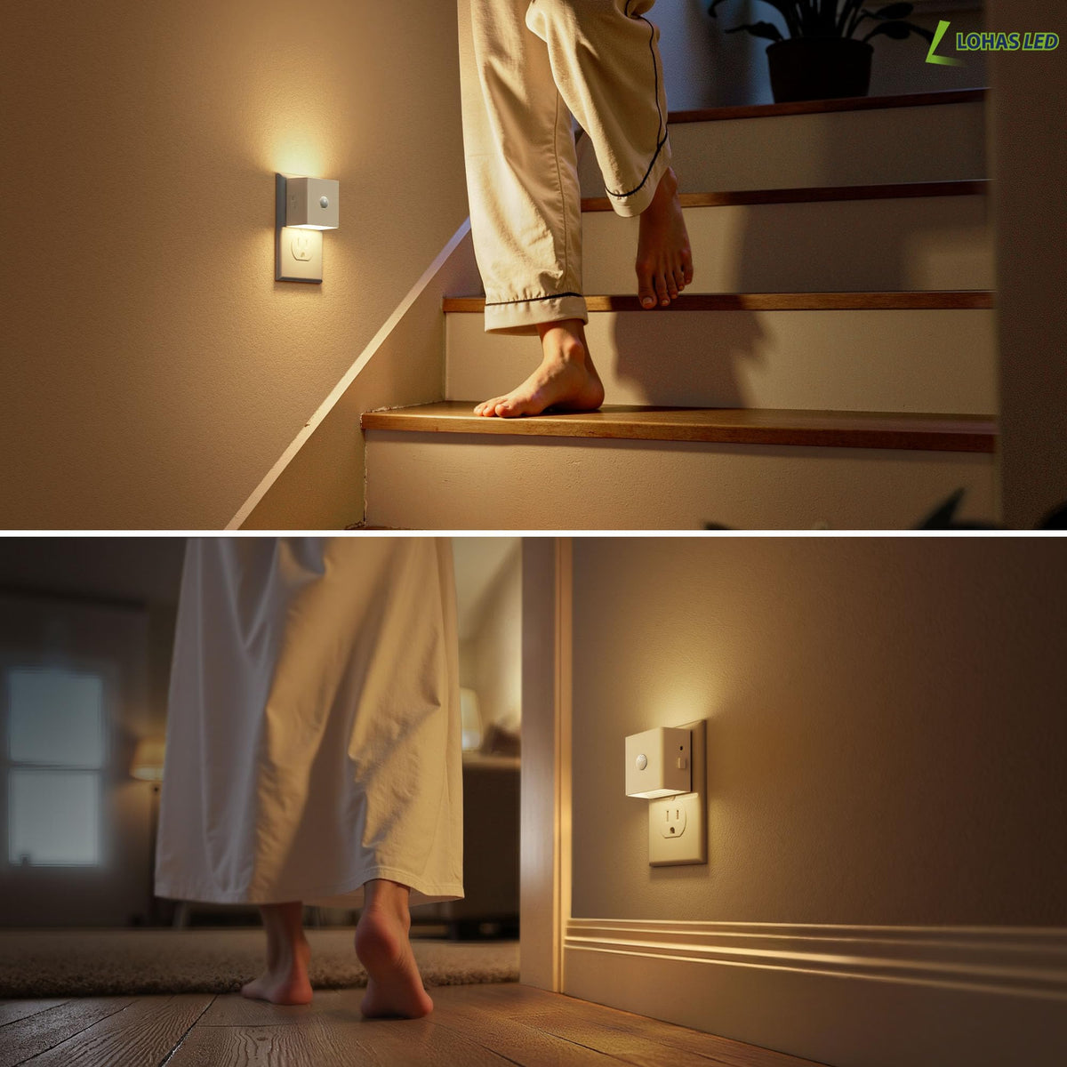 L LOHAS LED night light with brightness control at 10/50/100 lm.