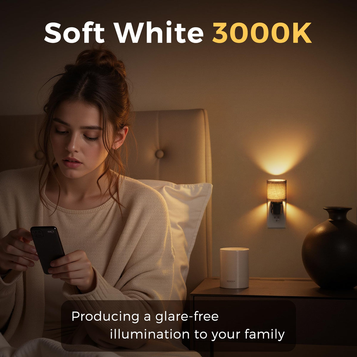 L LOHAS LED night light with gold-trim base adds elegance to any room
