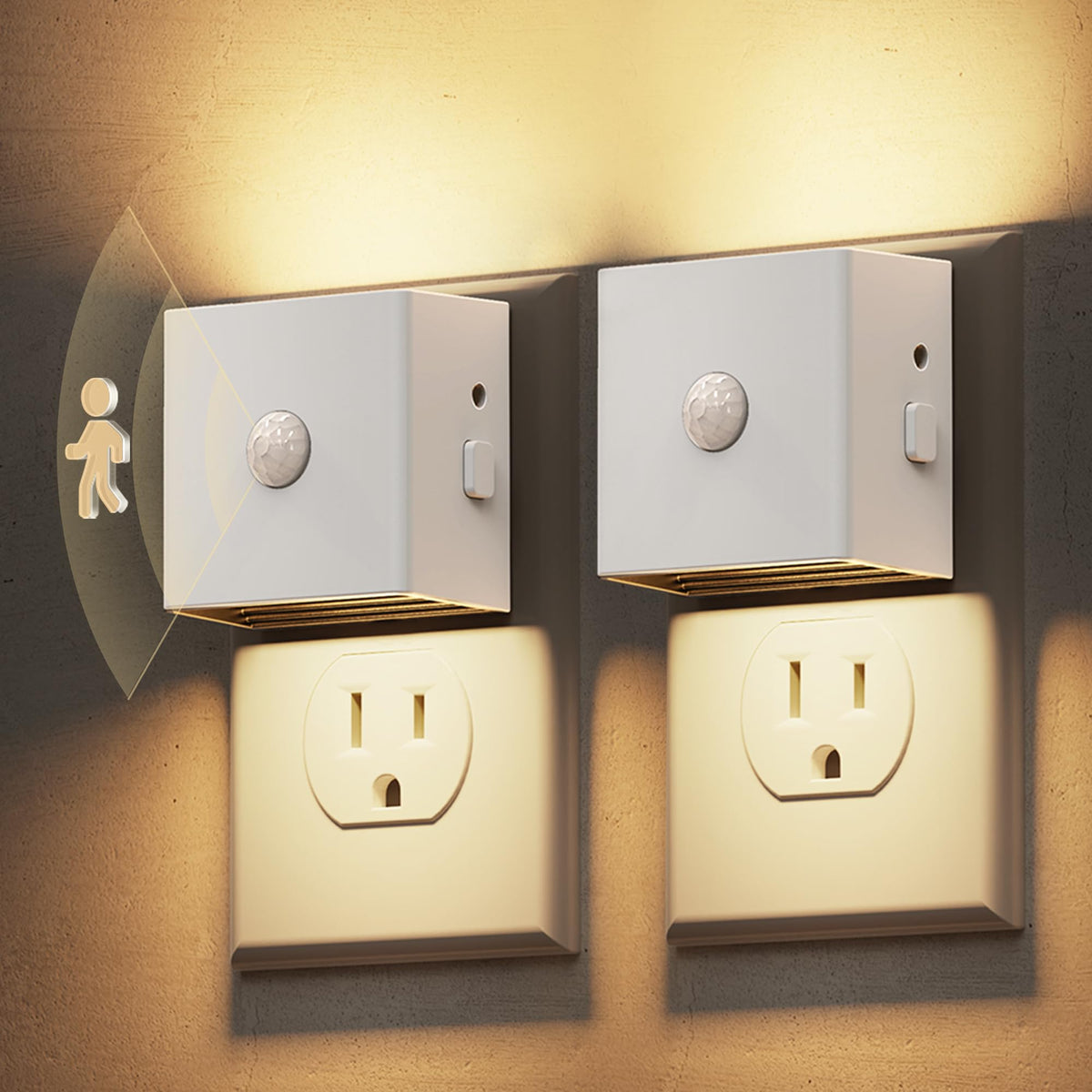 L LOHAS LED Night Light with motion sensor, 2-pack for automatic hallway lighting.