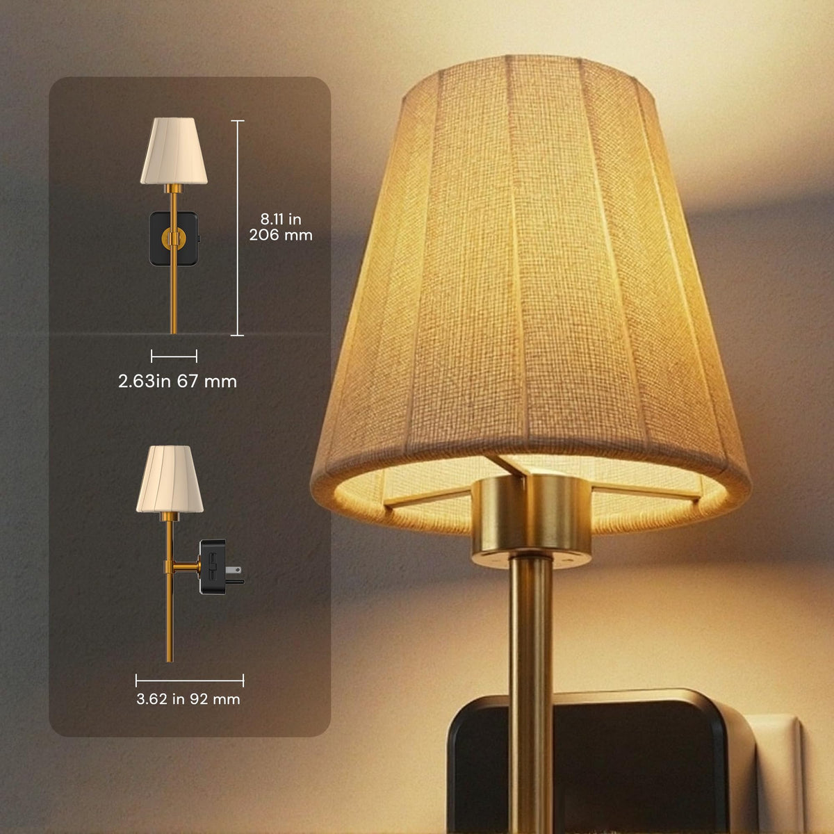 L LOHAS LED plug-in night light design fits bedrooms, living rooms, and hallways with a secure 3-prong plug.