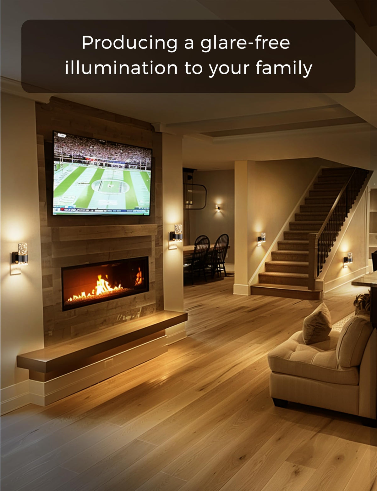 Upward and downward glow enhances ambient room lighting