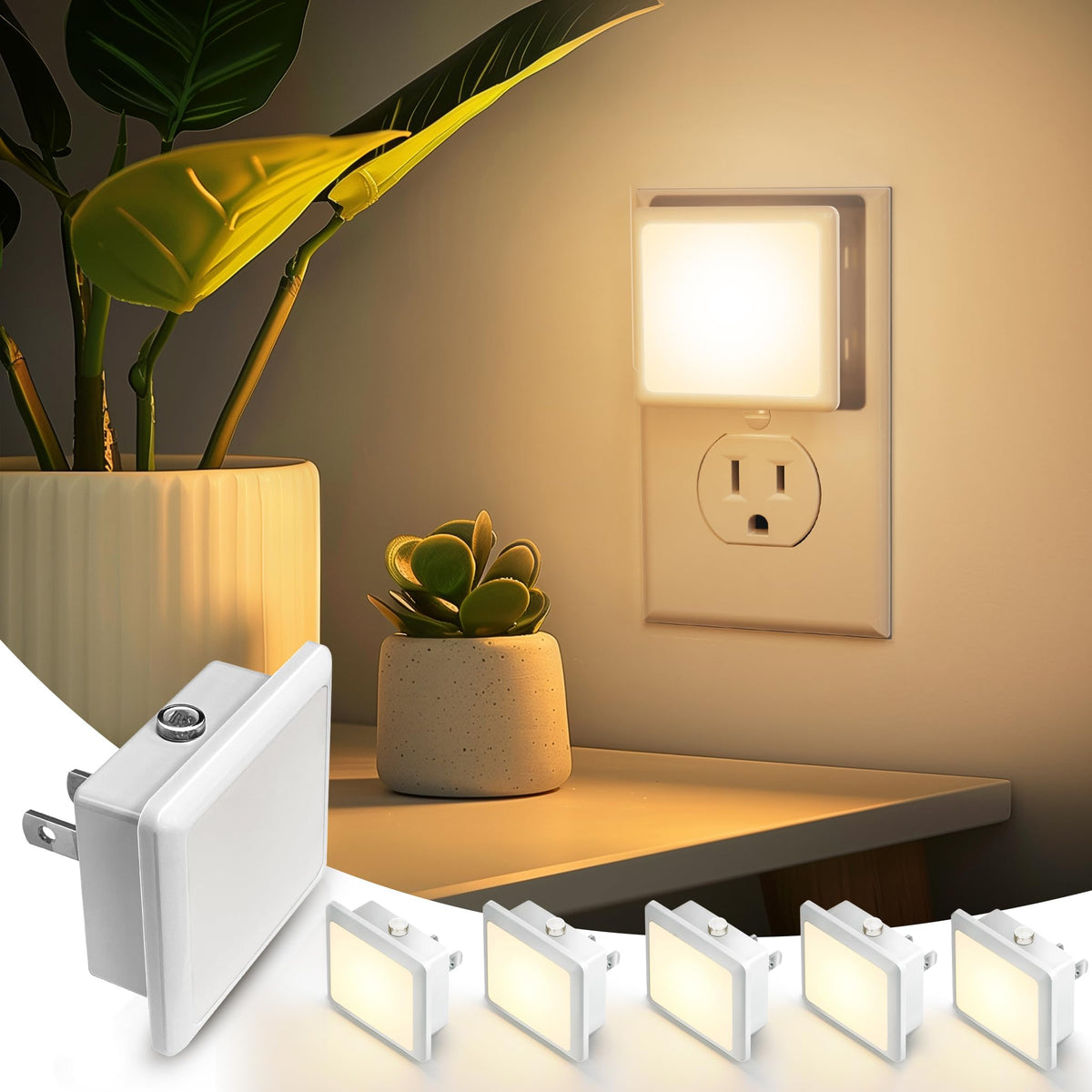 L LOHAS LED night light plugged into wall for easy hallway lighting in a six-pack