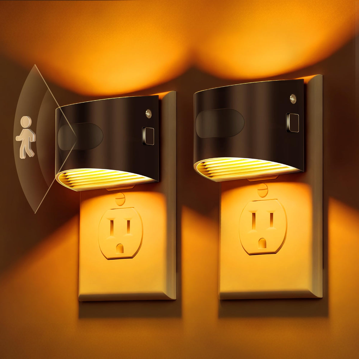 L LOHAS LED night light with motion sensor mounted on a wall outlet for gentle hallway illumination