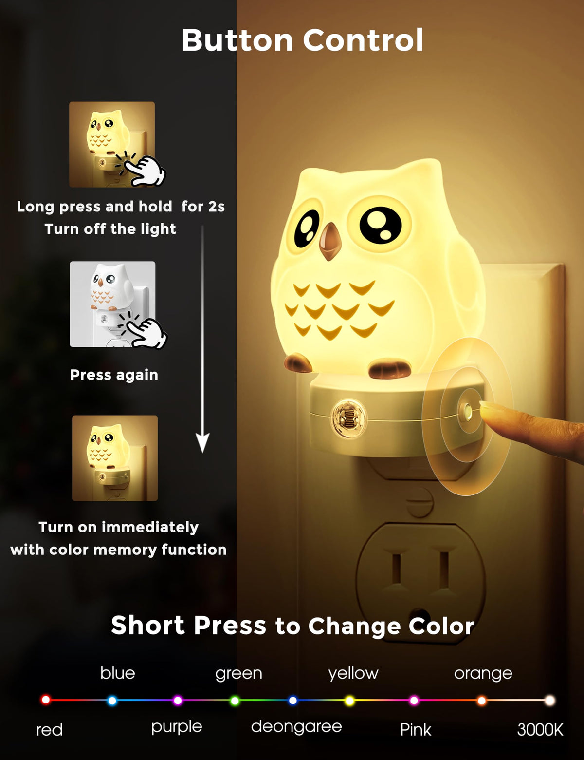 L LOHAS LED Owl Night Light offers 8 colors for mood lighting