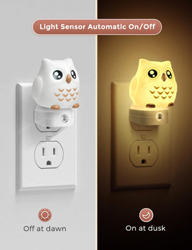 L LOHAS LED Owl Night Light plugged into wall for easy bedside use