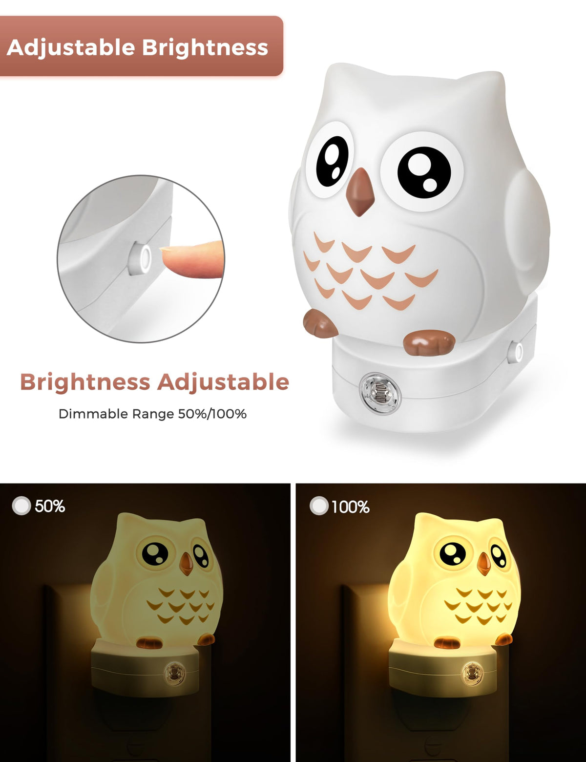 L LOHAS LED Owl Night Light in soft white 3000K for gentle illumination