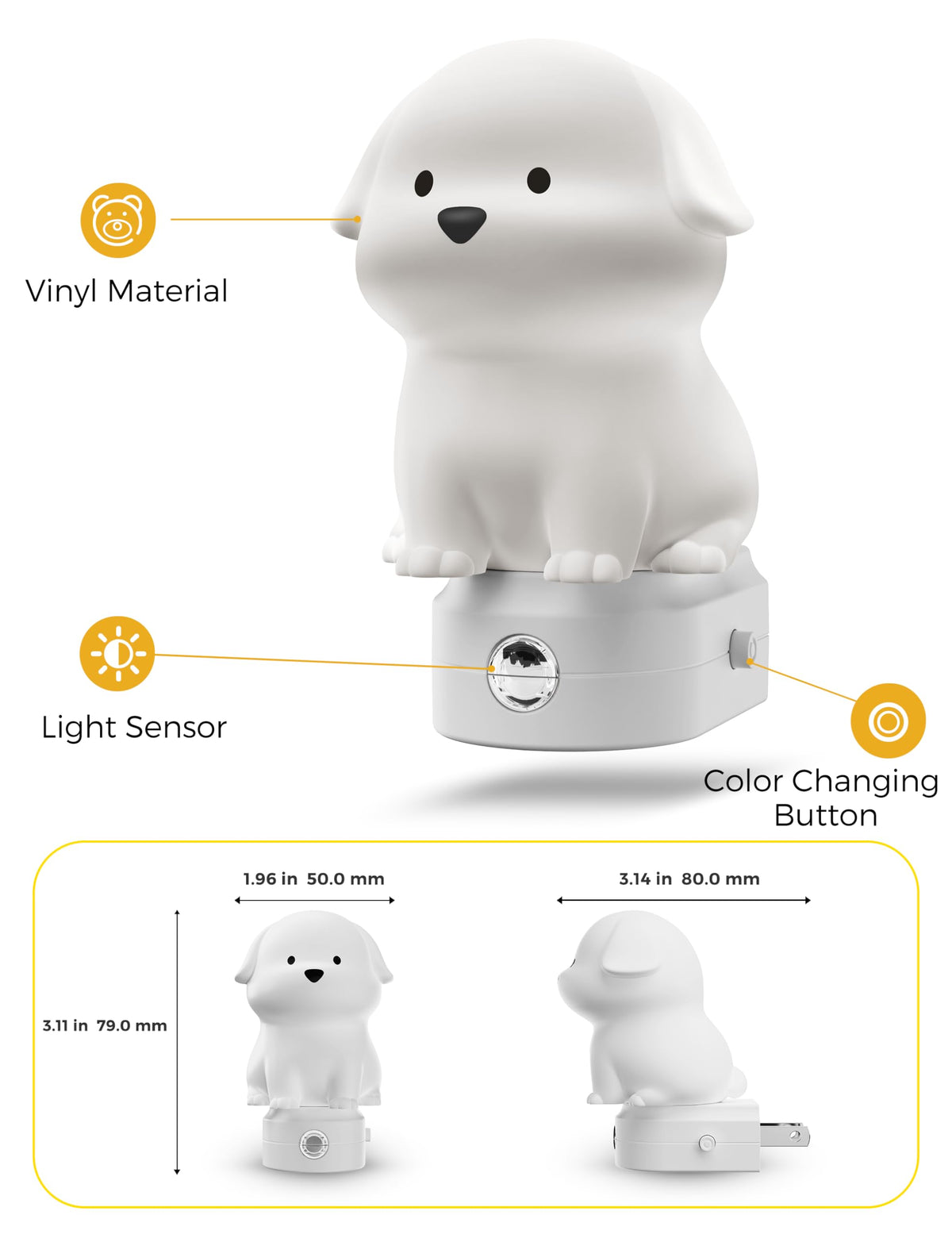 L LOHAS LED puppy night light with easy on/off and dimming option.