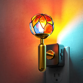 L LOHAS LED vintage night light with stained glass shade for cozy ambience.