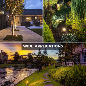 L LOHAS LED backyard light on path highlighting trees and flowers safely.