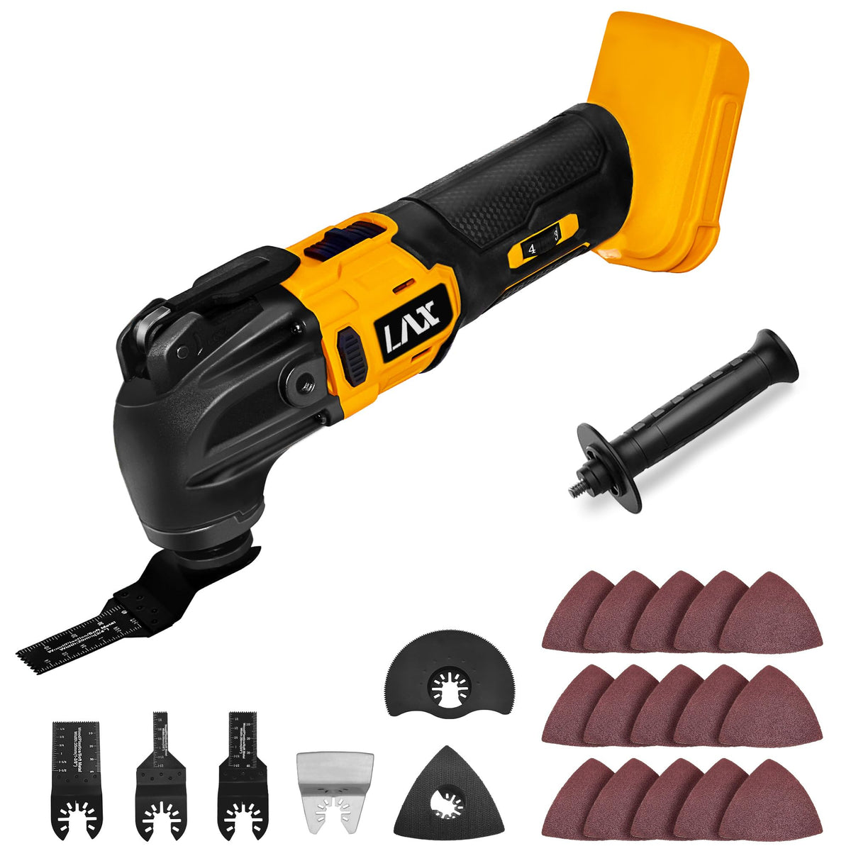 L1NXIXI oscillating tool compatible with DeWalt 20V battery for cordless use.