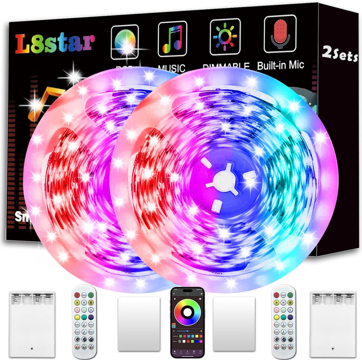 L8star battery-powered LED strip with two rolls for flexible wireless decoration.
