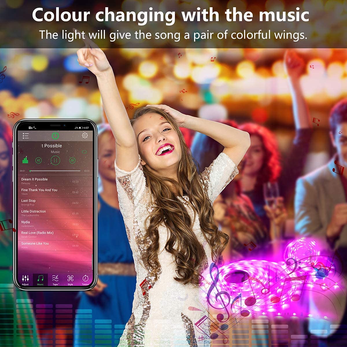 L8star music sync mode makes lights pulse with your soundtrack.
